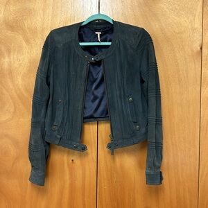 Free People Grey Velvet Bomber Jacket